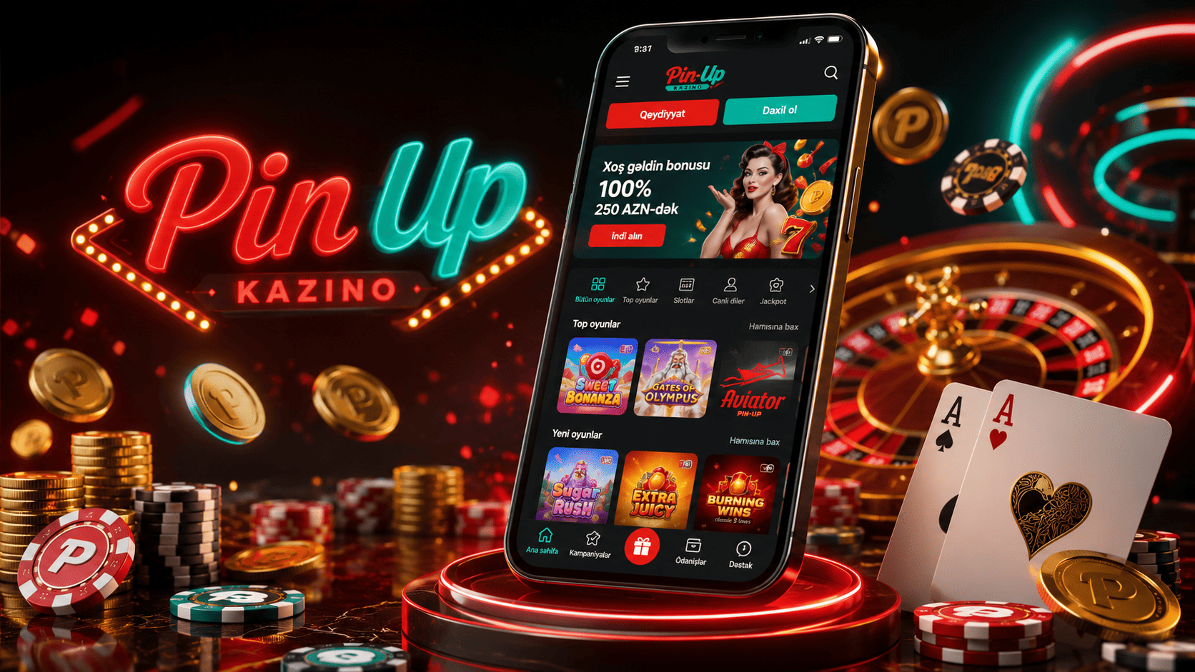 Pin Up ana səhifəsinin ümumi görünüşü