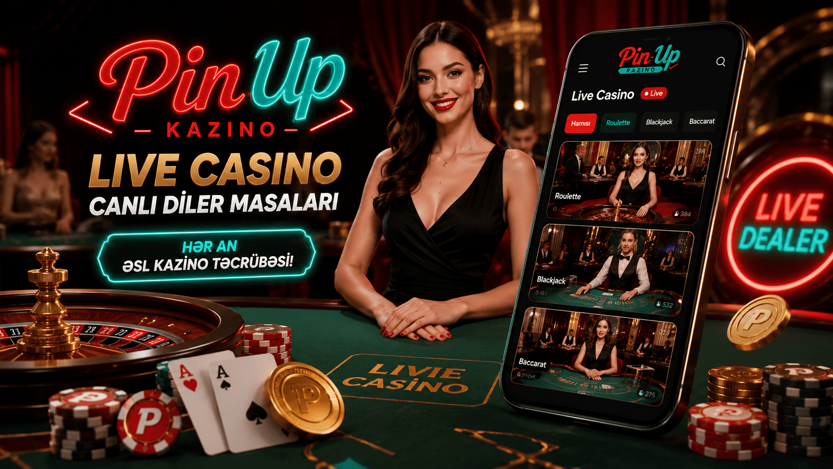 Pin Up live casino lobbisi və canlı diler masaları