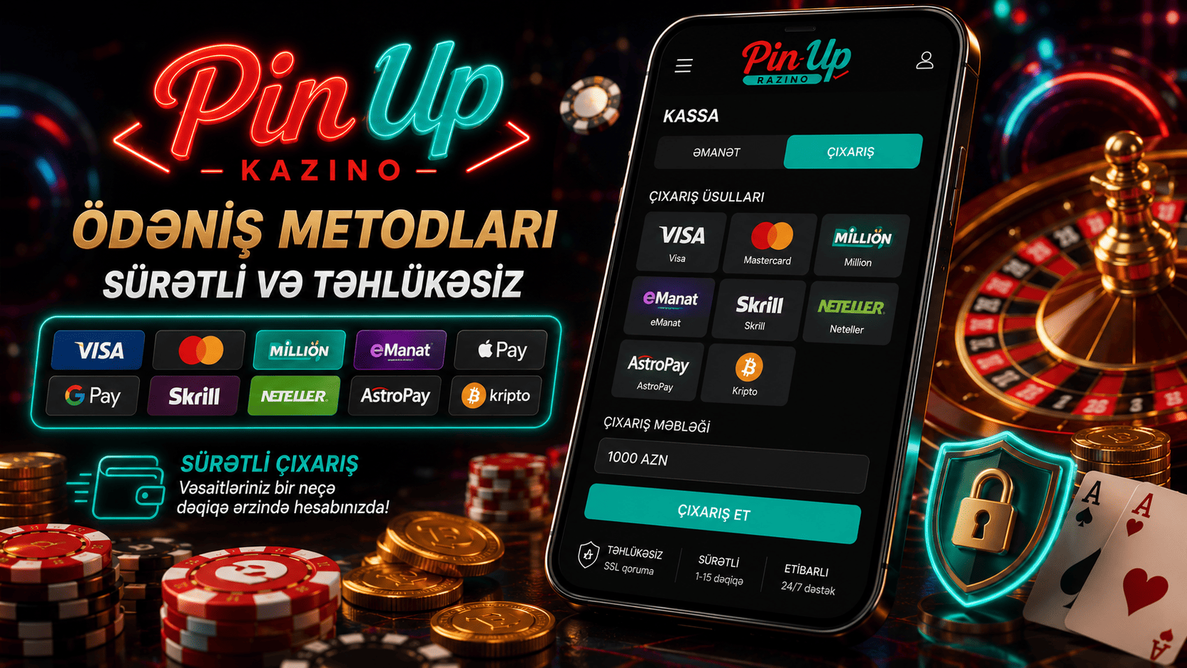 Pin Up ödəniş metodları və çıxarış bölməsi